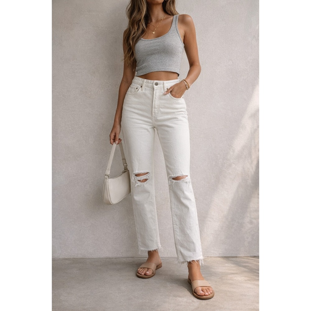Abercrombie & Fitch High-Rise Straight-Leg Jeans in Off-White